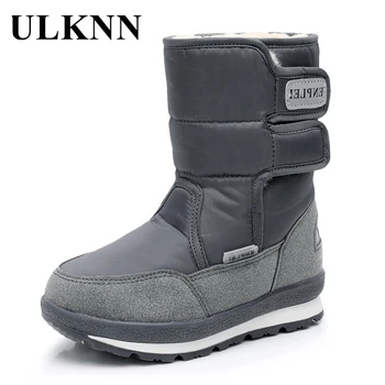 

ULKNN Kid's Thick Cylinder Boots Heat Resistance Cotton-padded Shoes Pupil Winter Plus Velvet Parent-child Children's Waterproof