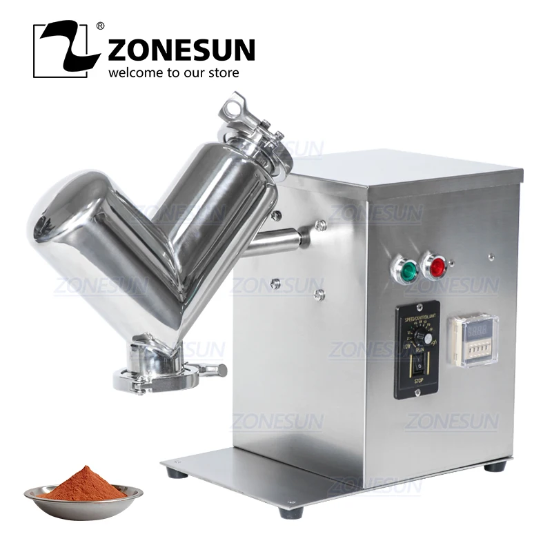 ZONESUN V2 Powder Mixing Machine Stainless Dry Powder Mixer Blender For Pills Candy Tablet Vitamin House Blending Machine