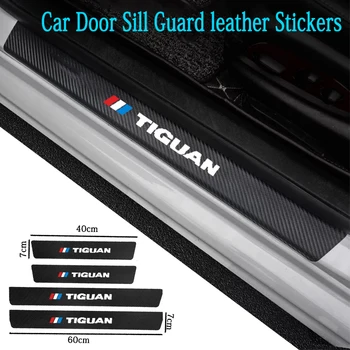 

4 pcs Car Door leather Stickers Sill Guard For Volkswagen tiguan 2018 2019 Scuff Plate Pedal Cover Trim Auto Accessories