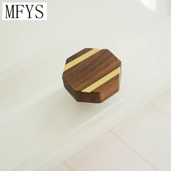 

MFYS Wooden Dresser Drawer Handles and Knobs Brass Cupboard Pull Handle Polygon Wood Furniture Hardware