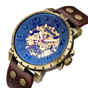 

Vintage Skeleton Mechanical Wristwatches Men Arabic Automatic Sports Watch Classic Leather Strap Mens Watches Top Brand Luxury