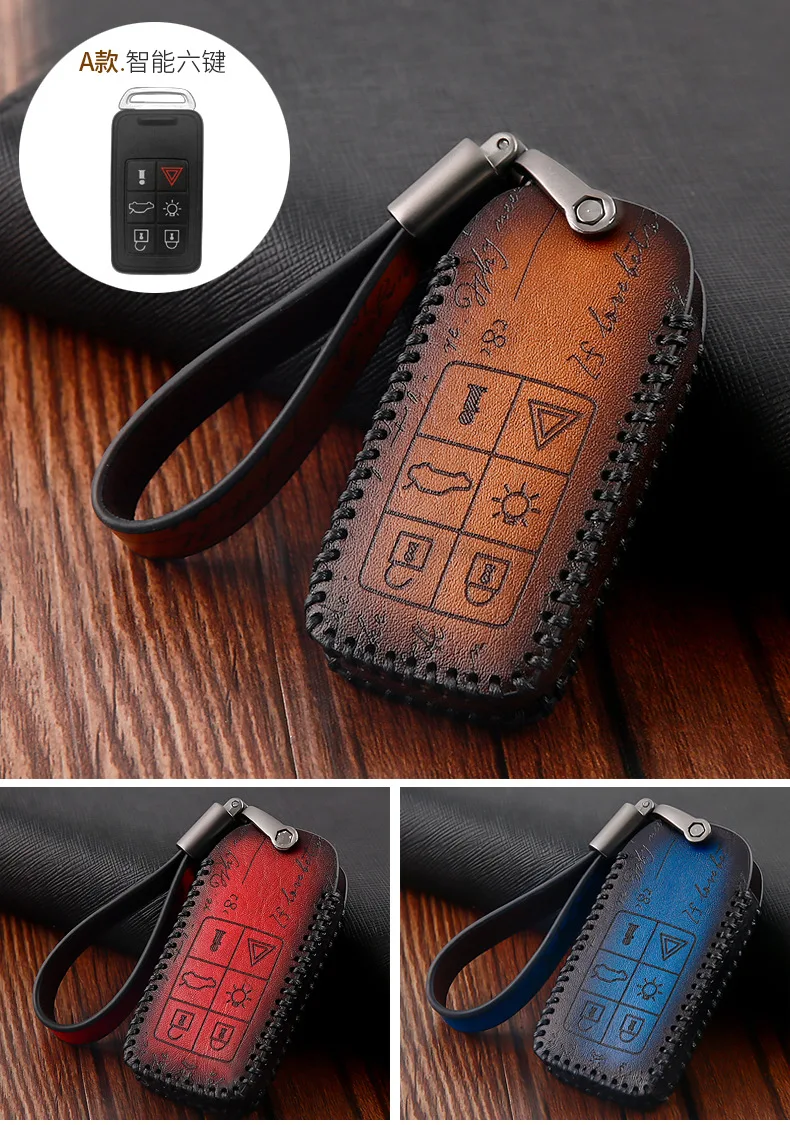 Baratos Accesorios para el coche de cuero genuino Auto Remote Key Case Cover Holder piel Shell Fit para Volvo S40 S60 S70 S80 s90 V40 V60 XC60