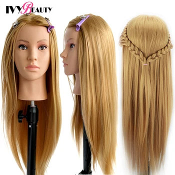 Teste di manichino con capelli da 65 cm per acconciature Tete De Cabeza Manichino Bambole fittizie Testa per parrucchiere Pratica acconciature