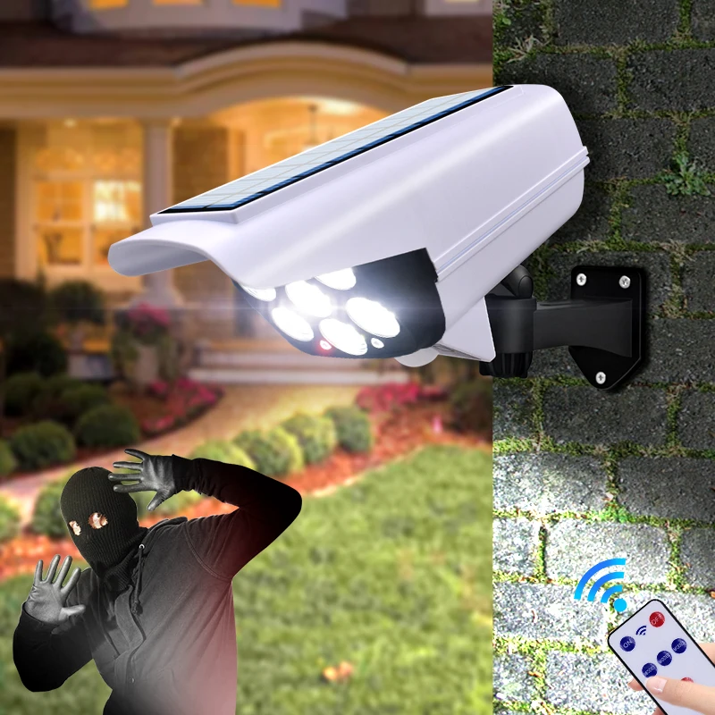 Yililay Dummy CCTV Camera Security Fake Camera Systems Outdoors Solar Powered Light Simulation with PIR Sensor Motion Flashing LED 77 COB 