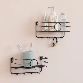 

Punch Free Wall Rack Durable Wall Holder Storage Rack Practical Wall Shelf Decorative Iron Sundries Holder Bathroom Accessories