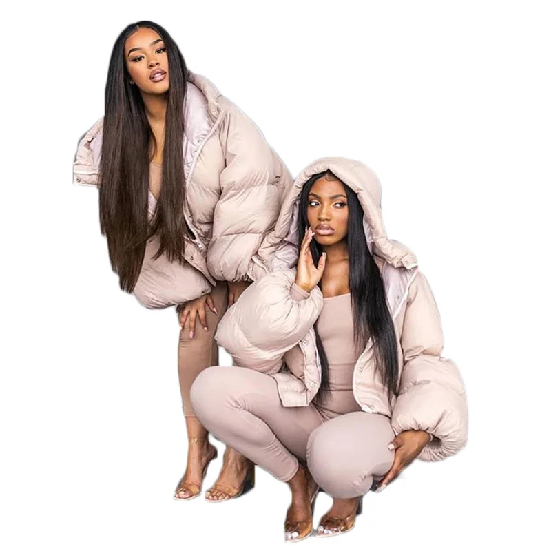 

Solid Color Warm Coat Women Hoodie Bubble Coat Puffer Jacket Winter Casual Fashion Clothes Long Sleeve Outwears