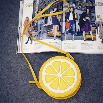 

New Arrival Round Lemon Orange Pattern Zipper Crossbody Women Messenger Bag Satchel Purse Girl Shoulder Mini Bag Small round bag