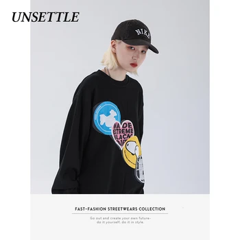 

2020 Autumn Men/Women Japanese Oversized Long Sleeve Graphic Harajuku Print Badge Funny Hip Hop Streetwear T-Shirt Cotton Tops