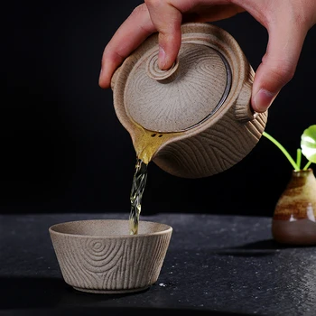 

Coarse pottery Tea set Include 1 Pot 2 Cup, High quality elegant gaiwan,Beautiful and easy teapot kettle,kung fu teaset