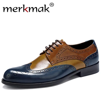 

Merkmak Genuine Leather Men Shoes Fashion Bullock Carved Formal Business Lace-up Shoes Size 37-46 Oxfords Man Shoes