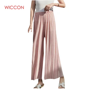 

Ladies Summer Pants High Waist Pleated Wide Leg Pants Women Solid Loose Casual Palazzo Pants Ladies Ankle Length Trousers