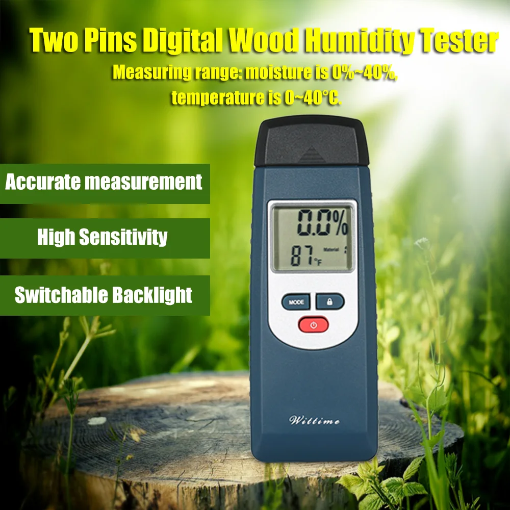 

Two Pins Digital Wood Moisture Meter Humidity Temperature Tester 0.2 Percent Accuracy Thermometer Hygrometer Timber