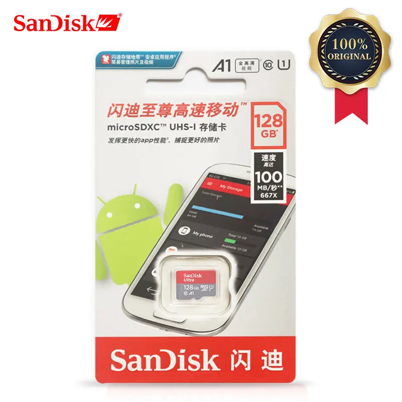 Sandisk Micro SD карта 64 Гб 128 ГБ 200 256 400GB10 0 МБ/с./с TF SDHC/SDXC памяти 16 32 98 для