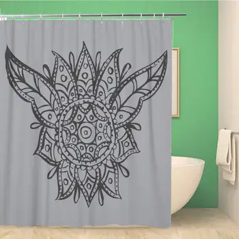 

Bathroom Shower Curtain Abstract Henna Circles Complex Curves Detail Dot Drawn 66x72 inches Waterproof Bath Curtain Set with