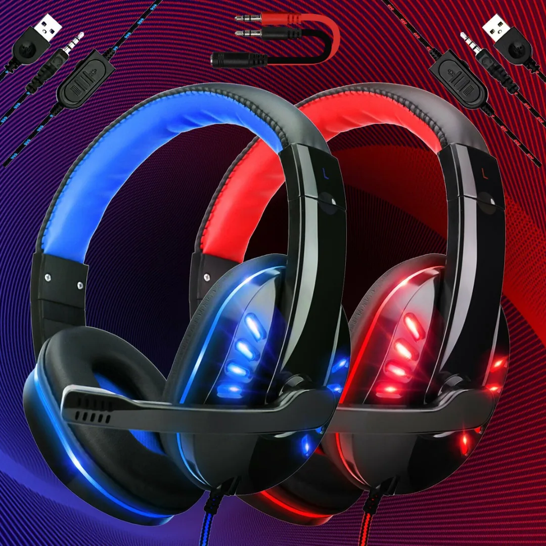Pohiks 3 5mm Wired Luminous Gaming Headset LED Adjustable Bass Stereo Subwoofer Headphone With Mic For Xbox One PS4
