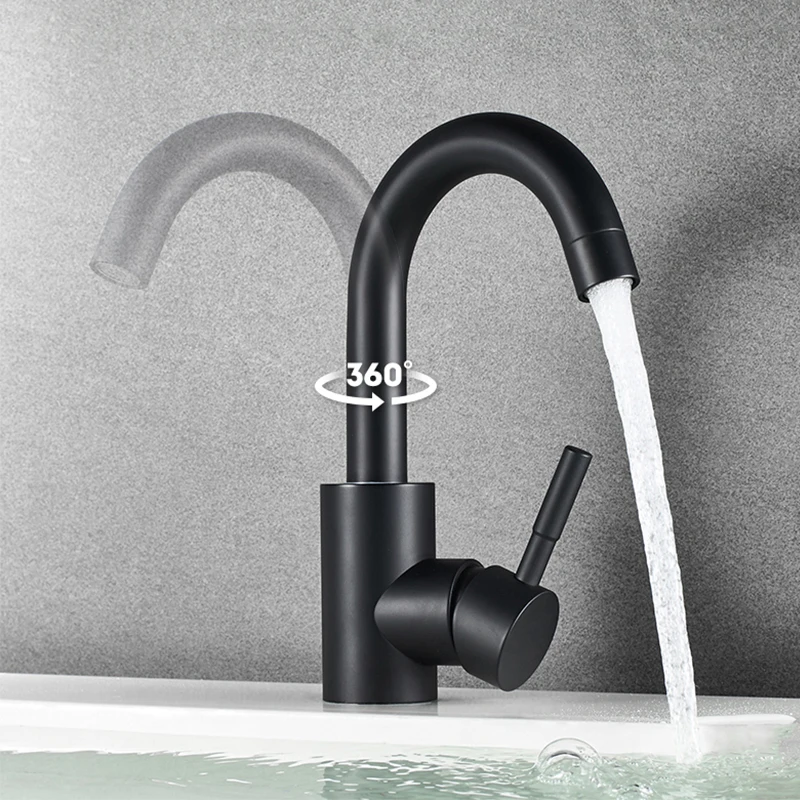 Basin Faucet 304 Stainless Steel Bathroom Hot Cold Wash Mixer Crane Tap 360 Rotation Single Handle