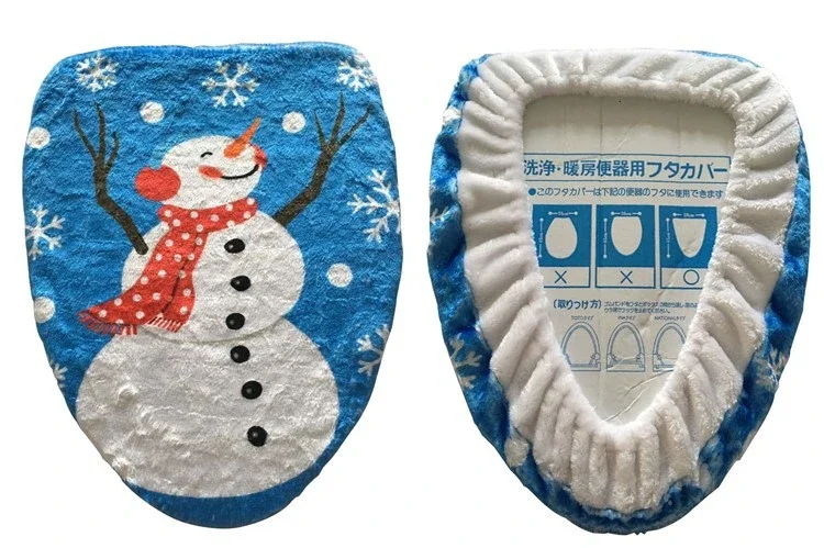 Bathroom Christmas Snowman Toilet Seat Cover Happy Santa Closestool Decorations 