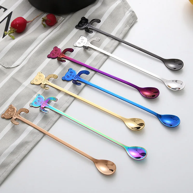 

Cute Cartoon Stainless Steel Teaspoons coffee spoon Creative Ice Cream Dessert Cutlery Spoon Long Handle Coffee & Tea Colors