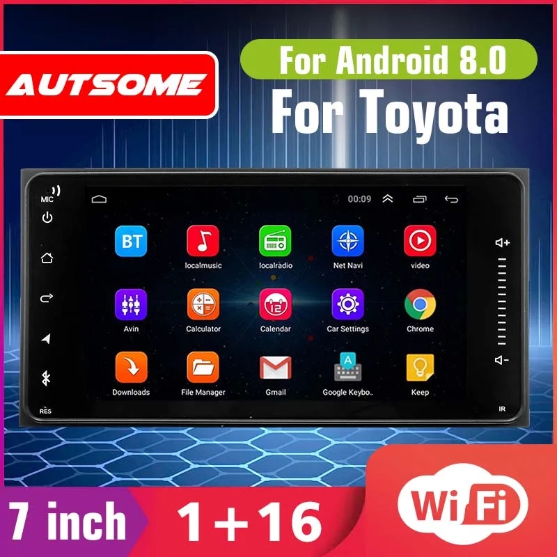 

7'' Car Stereo Radio Video Player for Toyota Android 8.0 2DIN Quad Core GPS Nav blutooth WIFI Car Multimedia MP5 Player