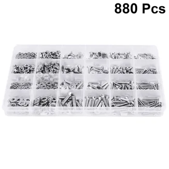 

880pcs Screws Bolts Metal Durable Many Simple Boxed Screw Bolts Kits Tools for Home Store (Silver)