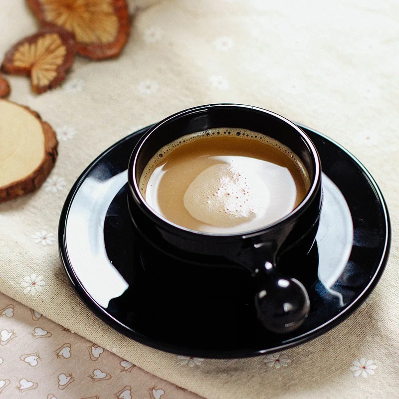 Керамическая кофейная чашка блюдца костюм чистая черная кружка для кофе лаконичная черная чайная чашка молока термостойкие стеклянные чашки Copo Tazas