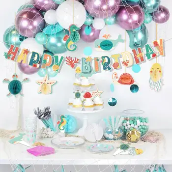 

Sea Animal Theme Party Decorations DIY Under the Sea Kids Birthday Hanging Banner Cake Topper Baby Shower Girl Party Supplies