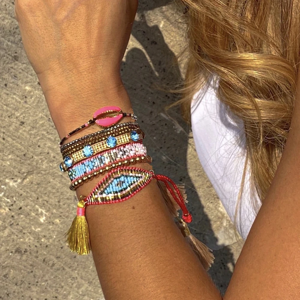 ZHONGVI Conjunto pulsera de conchas de playa para mujer, Pulseras de Miyuki contra el mal de ojo, Pulseras de la suerte, pulsera tejida de cuentas, joyería|Pulseras de hilo| - AliExpress