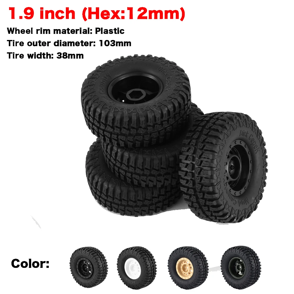 

1.9 Inch 103mm Rocks Tyres Wheel Tires 1/10 Scale Tires with Wheel Rim for 1/10 D90 SCX10 TRX4 SCX10 RC Rock Crawler Parts