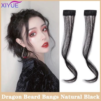 

XIYUE Synthetic Natural Wavy Long Clip In Bangs on Front Hair Side Fringe Hair for Women Black Brown Long Bangs Hair Extension