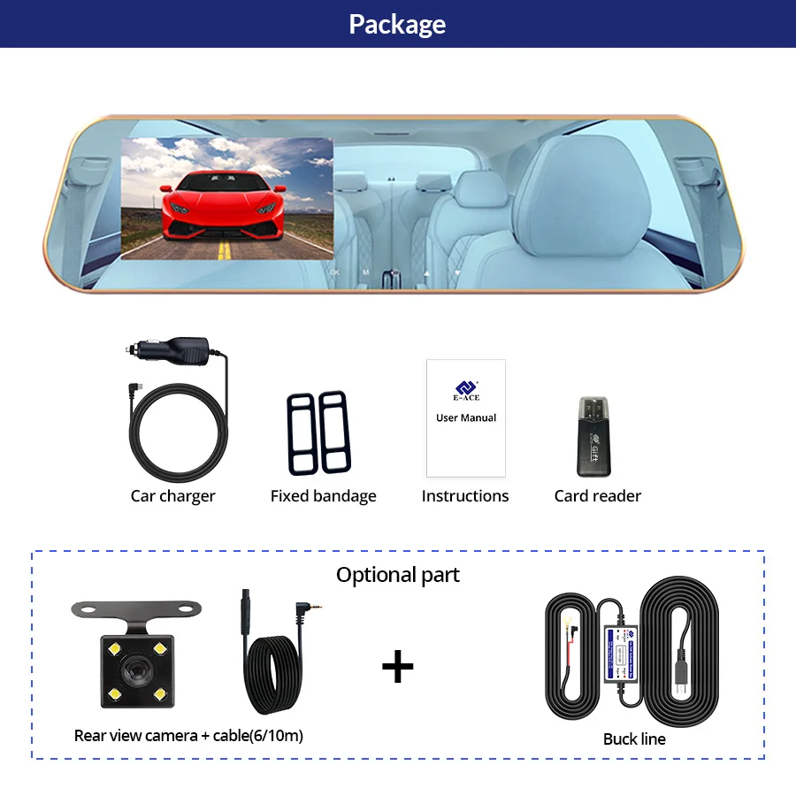 E-ACE A10, хит, Full HD 1080 P, Автомобильный видеорегистратор, камера, авто, 4,3 дюймов, зеркало заднего вида, цифровой видеорегистратор, двойной объектив, Регистрационная видеокамера