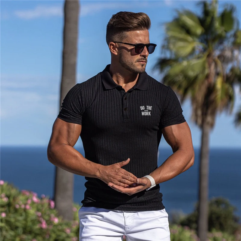 DIOMOR Mens Summer Fashion Sports Fitness Collar Short Sleeves Blouse Top Pullover Tees 