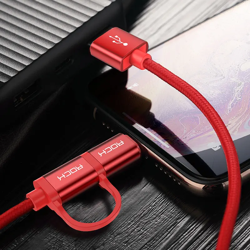 ROCK usb type C кабель для освещения 2 в 1 металлический нейлоновый Плетеный type-C 8-контактный кабель для синхронизации данных для iPhone 6 8 7 samsung USB C шнур - Цвет: Red