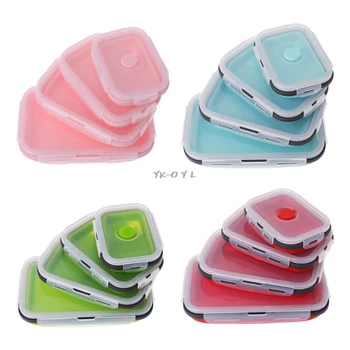 

4pc Portable Collapsible Folding Silicone Food Storage Containers Lunch Bento Box
