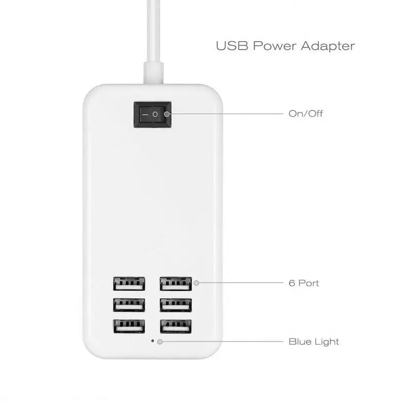 6-Порты и разъёмы USB Зарядное устройство usb-хаб сплиттер с переключатель Мощность адаптер для рабочего стола, зарядка от сети удлинитель розетка 20W 5V AC EU US вилка