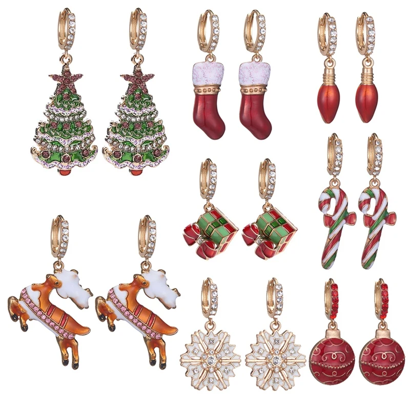 Dripping Christmas Tree Earrings Elk Gift Box Variety of Color Alloy Accessories Set