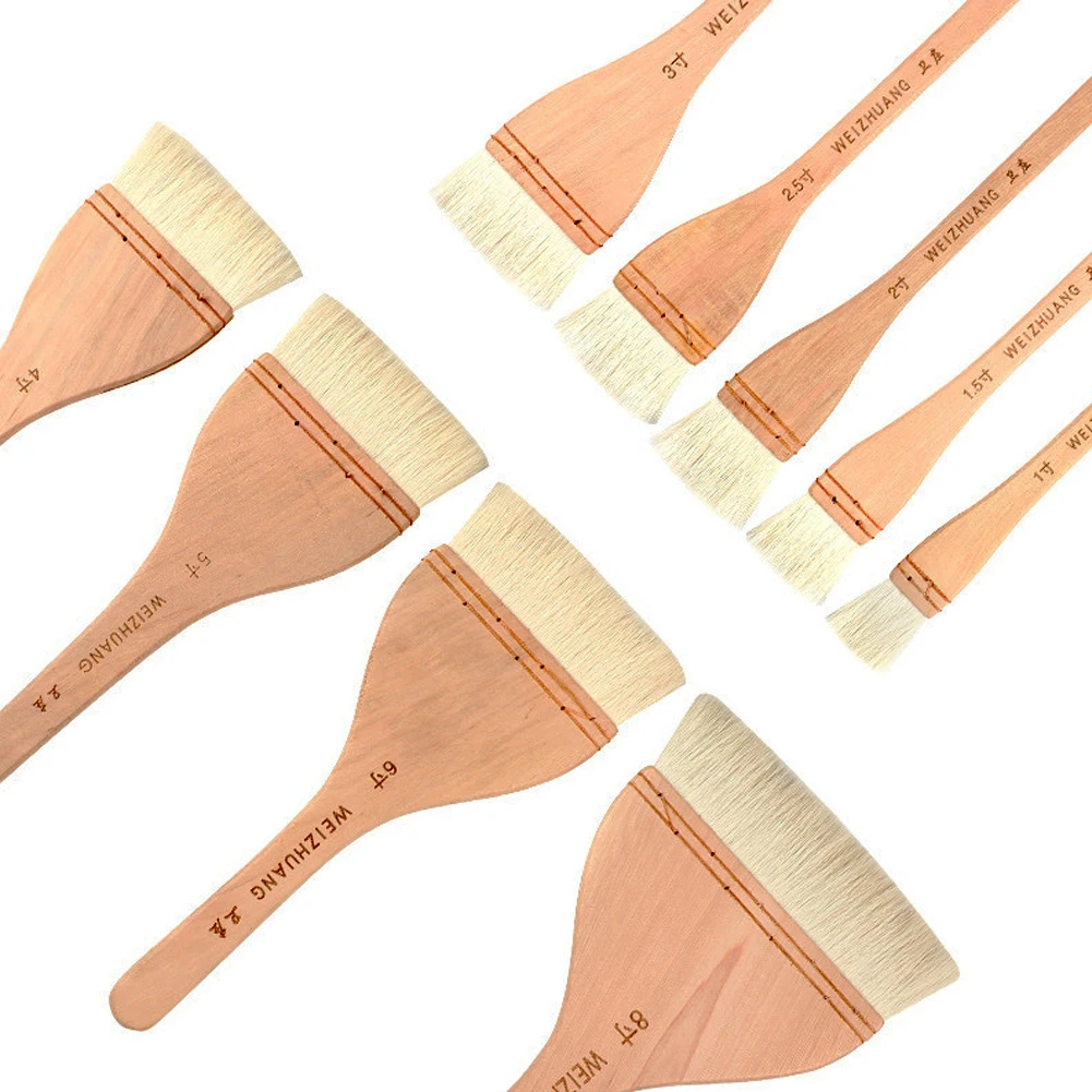 Flat Paddle Paint Brush - Long Handle 1-4 Inch for Oil  Acrylic Painting