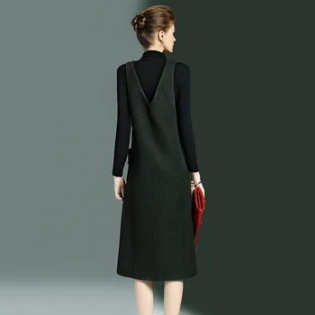 

Women Autumn Winter Long 2020 New Fashion Sleeveless Ladies Dresses 40% Wool Dress Female vestido Casual 731C2455