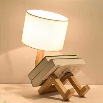 

Wood Robot Shape Folding Table Lamps Creative European Fashion Study Bedroom Bedside Linen Lamp Shade desk Light WJ905