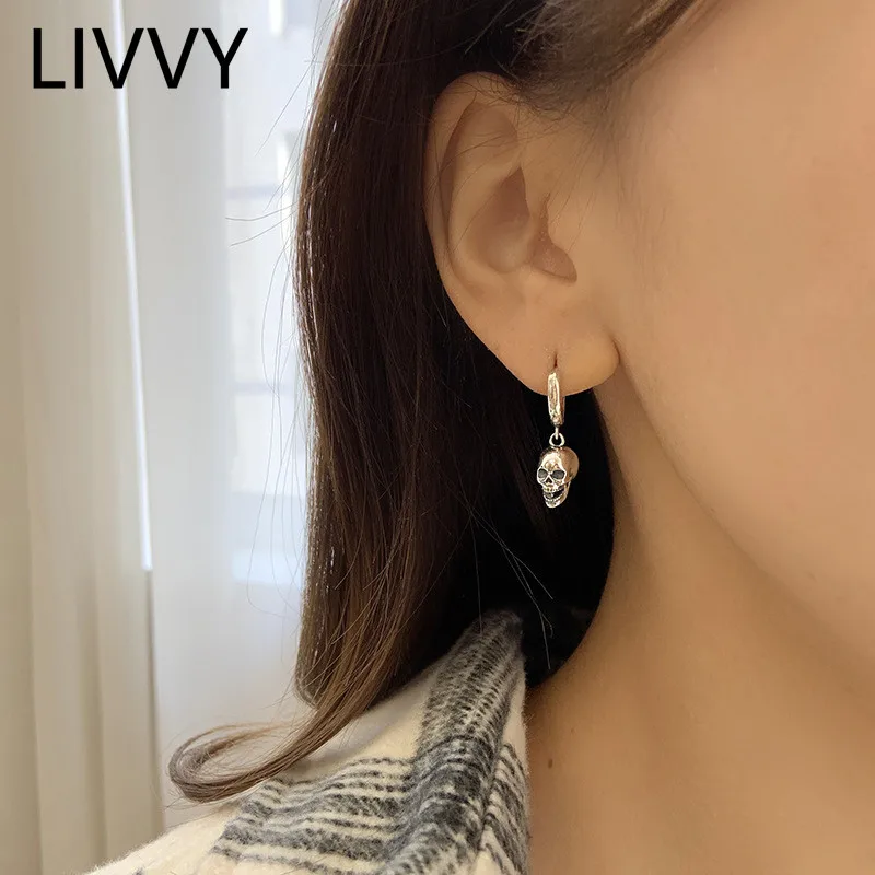 LIVVY Handmade Simple Design Skeleton Head Skull Drop Earrings For Women Fashion Temperament  Vintage  Accessories Gifts