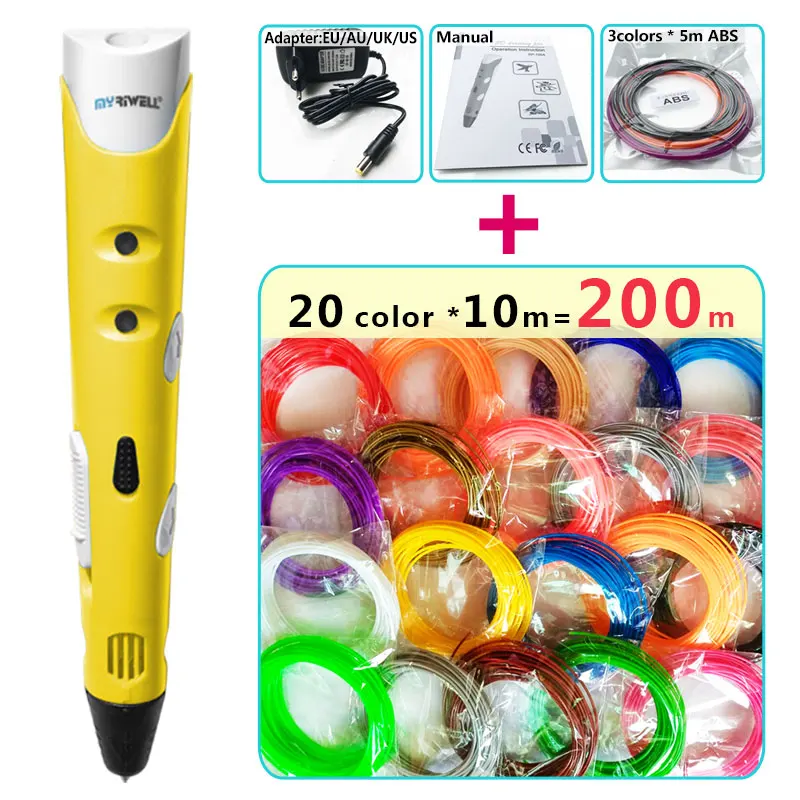 and 20color 10m silk Myriwell 3d Ручка 3d ручки, 1,75 мм ABS/PLA нити, 3 d ручка подарок на день рождения ребенка, 3d печать pen3d модель - Цвет: and 20color 10m silk
