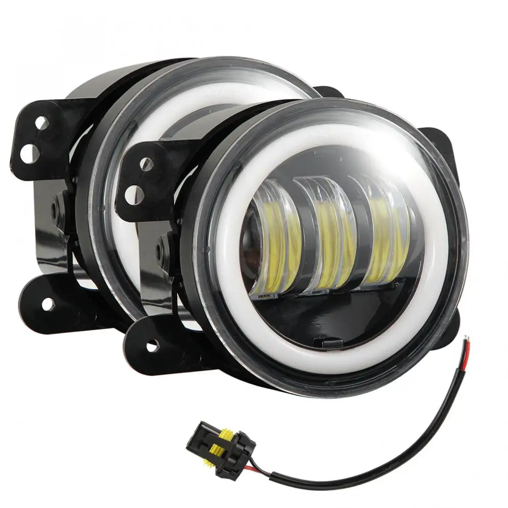  2pcs 4Inch 6000K 30W 1200 LM Auto Car Led Driving Fog Lights with White Halo Ring Off Road WaterPro - 4000144311717