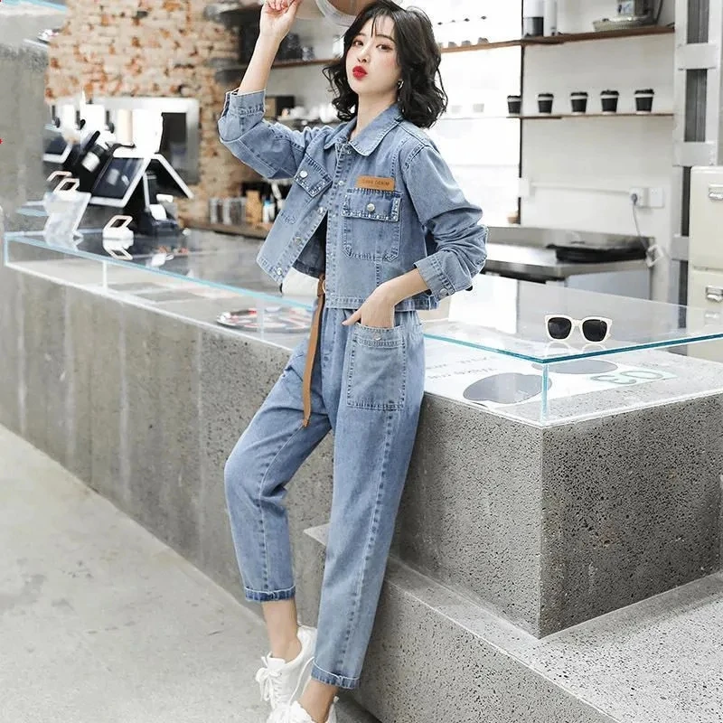Women Spring Autumn Style Net Red Fried Street Cowboy Suit2021 Spring New Korean  Of The Western Style Thin Two-Piece FemaleA586