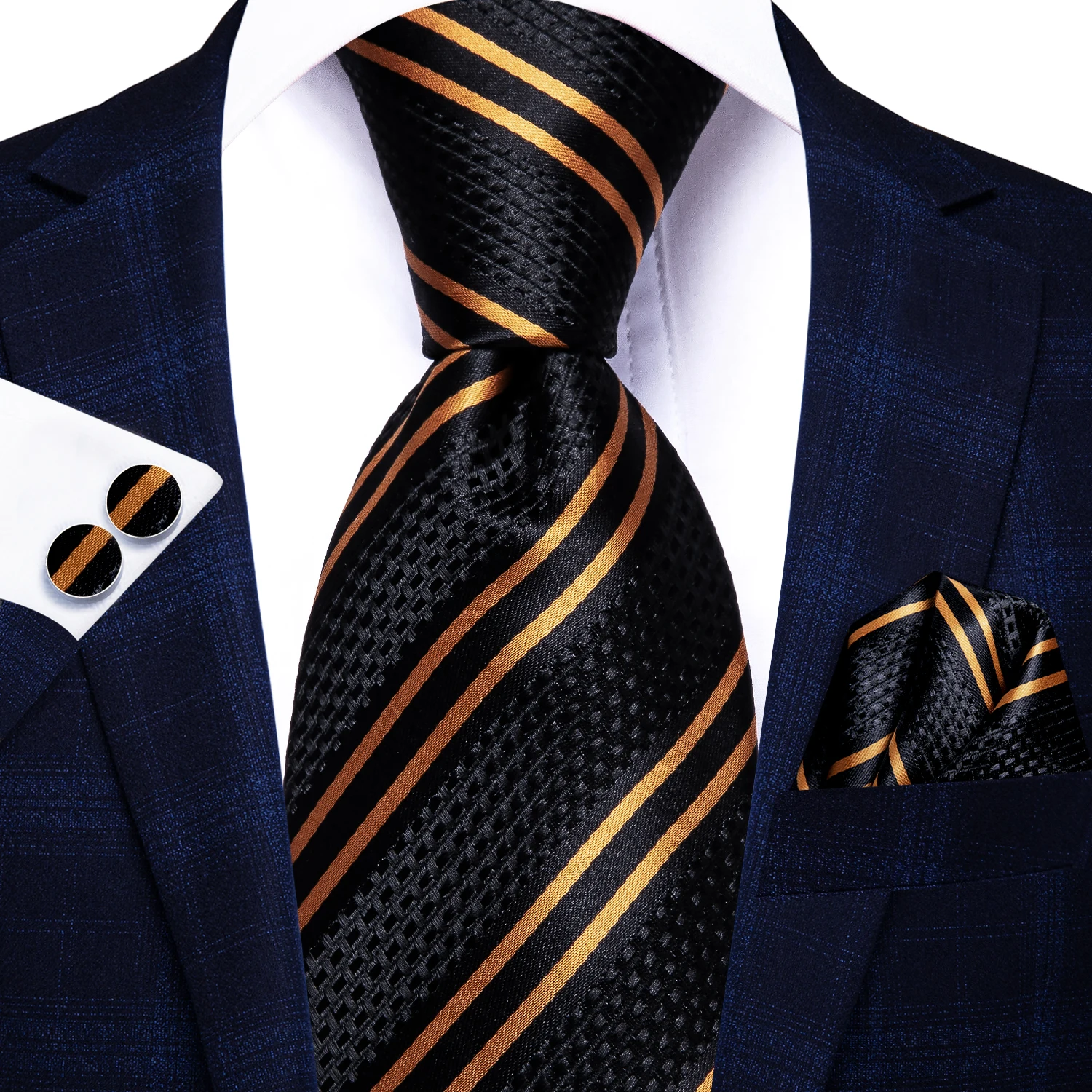 Neck Tie Men's Tie Set Gold Paisley 100% Silk 8.5cm Wedding Ties For Men New Fashion Design Hanky Cufflinks Set