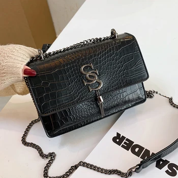 

Chain Small Bag Female 2020 New Retro Shoulder Bag Hong Kong Style Messenger Bag Crocodile Pattern Fringed Small Square Bag