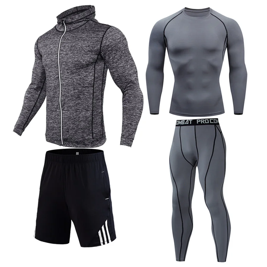men's clothing compression men Sports Running Sets rashgard long sleeves top for fitness man tracksuit thermal underwear base - Цвет: 4-piece set