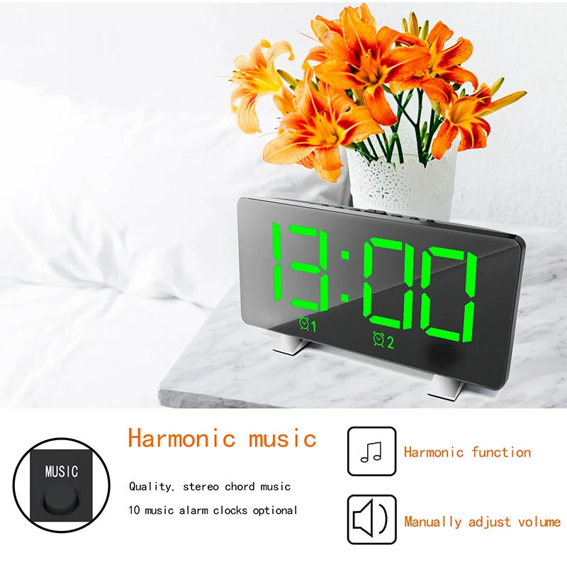 Music Digital Alarm Clock Multi Alarms Multifunction Desktop Usb Led Mirror Clock Snooze Time Backlight Bedroom Kids