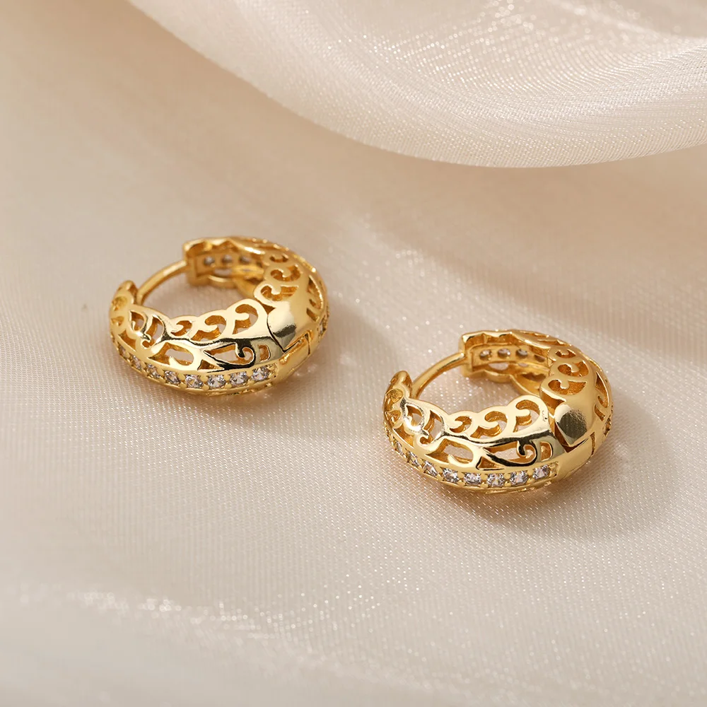 Hollow Flower Hoop Earrings Stainless Steel For Women