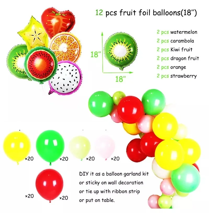 YGCHEN 10 Palloncini Foil A Forma Di Limone E Frutta, Decorazioni Per Feste Hawaiane Ed Estive