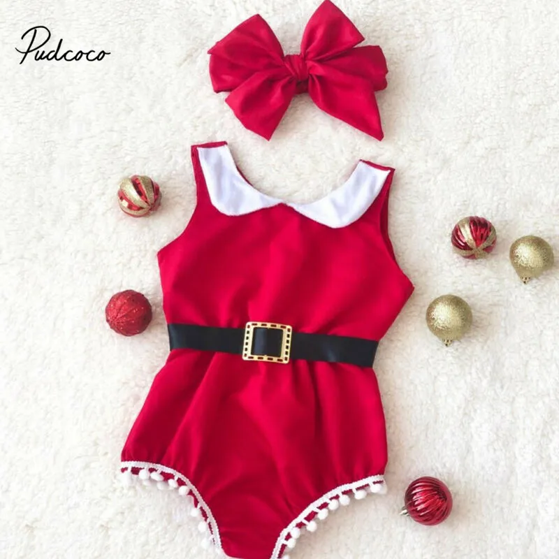 Рождественский костюм Pudcoco для детей 0-24 месяцев; костюмы для новорожденных на Рождество; комбинезон принцессы без рукавов с кисточками для маленьких девочек