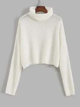 

ZAFUL Basic Turtleneck Sweater Women Short Solid Pullover Femme Drop Shoulder Long Sleeve Autumn Winter Knitted Loose Jumper